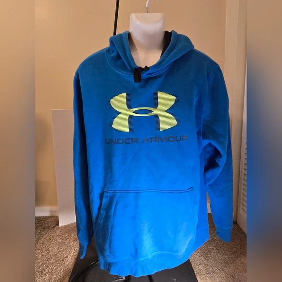 Unisex Blue & Neon Yellow UNDER ARMOUR pullover HOODIE Size XL - Picture 2 of 5